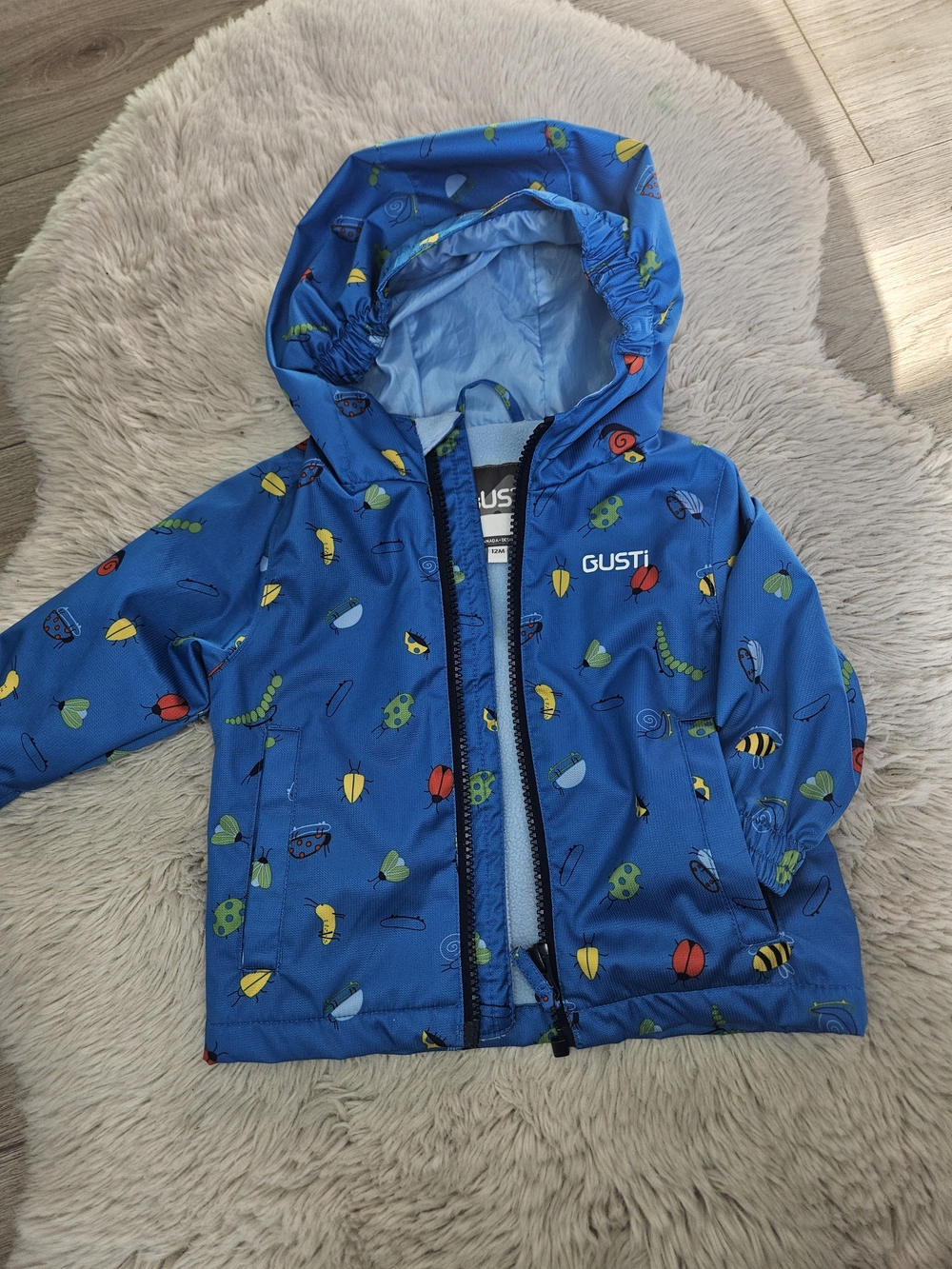 Gusti Boys Blue Bug Print Rain Jacket Fleece Lined Toddler Coat